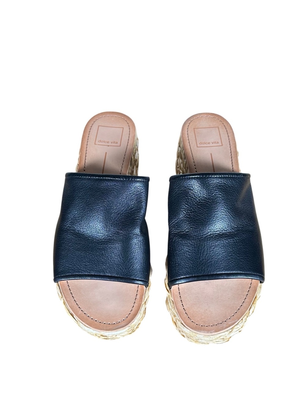 DOLCE VITA Chavi Raffia Platform Slide Leather Sandals - Picture 6 of 9